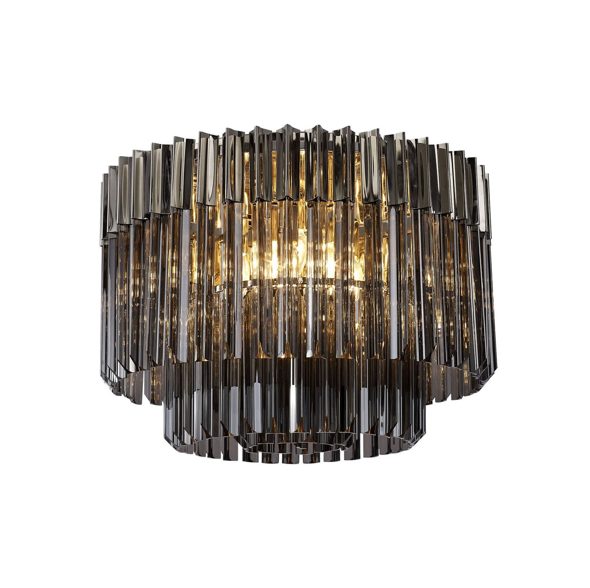 Longhorn 60cm Flush Ceiling Round 7 x E14, Polished Nickel/Smoke Sculpted Glass (15kg)