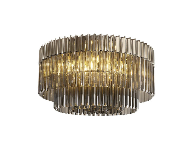 Longhorn 80cm Flush Ceiling Round 12 x E14, Polished Nickel/Smoke Sculpted Glass (29kg)