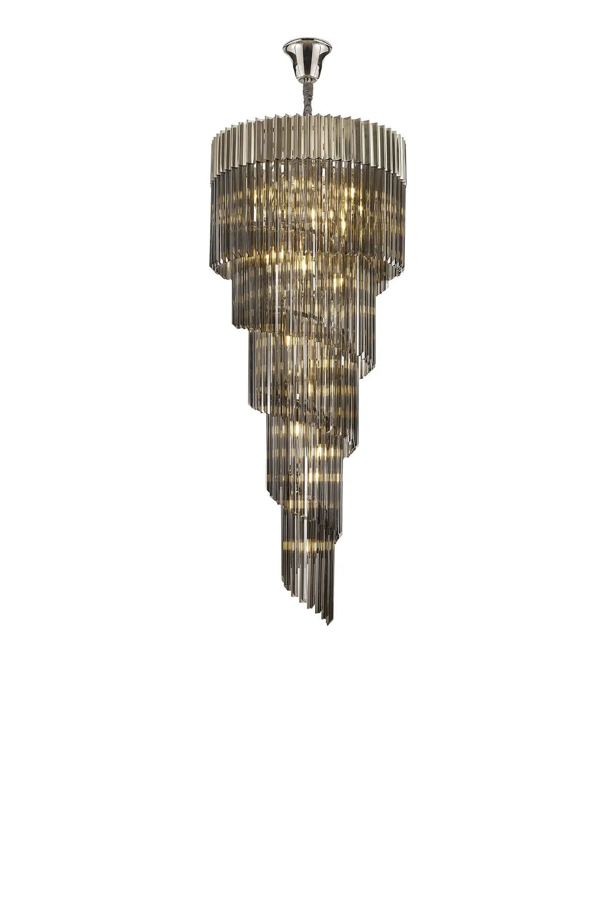 Longhorn 70cm Pendant Round 5 Tier 23 x E14, Polished Nickel/Smoke Sculpted Glass