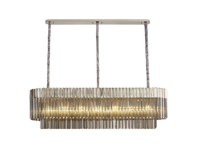 Longhorn 150 x 40cm Linear Pendant Rectangle 7 x E14, Polished Nickel/Smoke Sculpted Glass