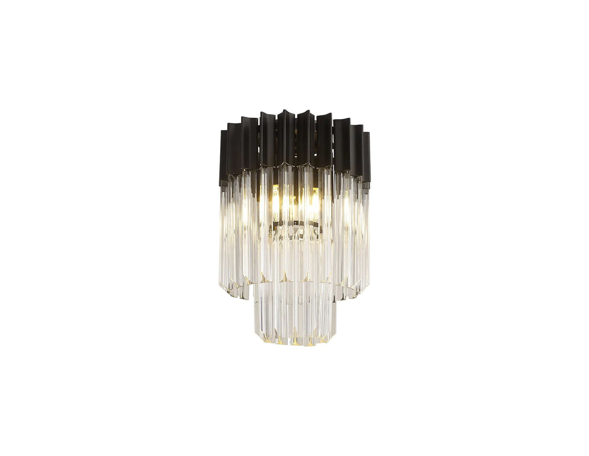 Longhorn 30cm Flush Ceiling Round 3 x E14, Matt Black/Clear Sculpted Glass