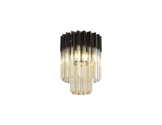 Longhorn 30cm Flush Ceiling Round 3 x E14, Matt Black/Cognac Sculpted Glass