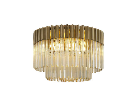 Longhorn 60cm Flush Ceiling Round 7 x E14, Brass/Cognac Sculpted Glass (15kg)