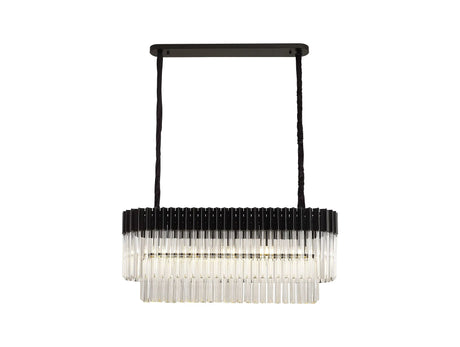 Longhorn 100 x 32cm Linear Pendant Rectangle 5 x E14, Matt Black/Clear Sculpted Glass (21.2kg)