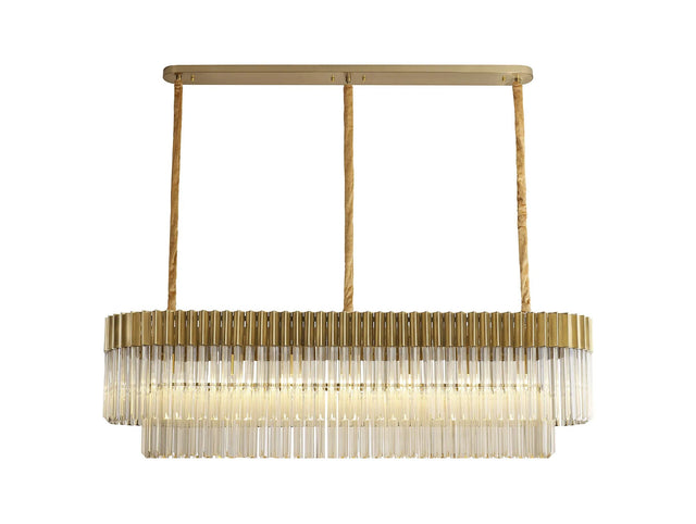 Longhorn 150 x 40cm Linear Pendant Rectangle 7 x E14, Brass/Cognac Sculpted Glass