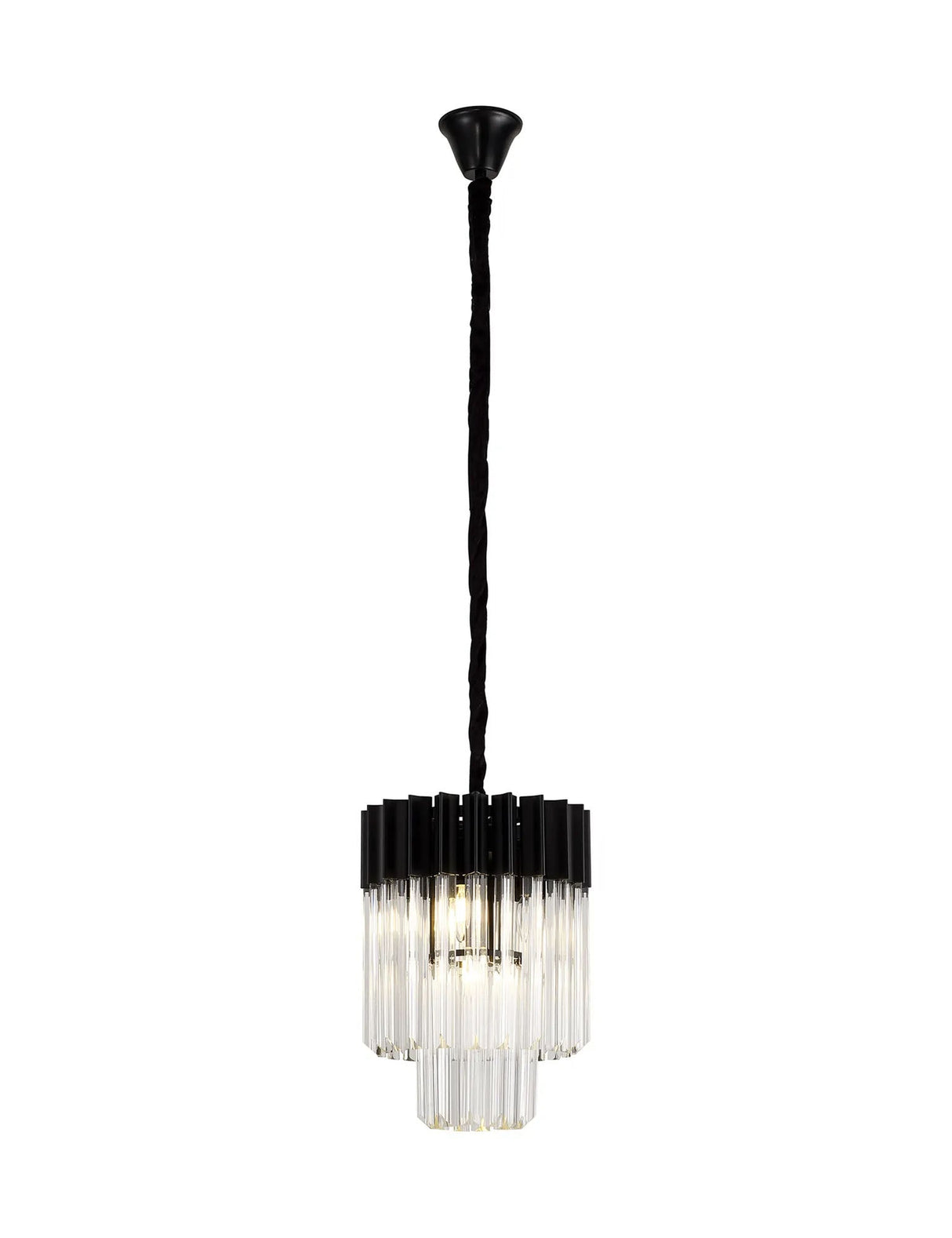 Longhorn 30cm Pendant Round 4 x E14, Matt Black/Clear Sculpted Glass