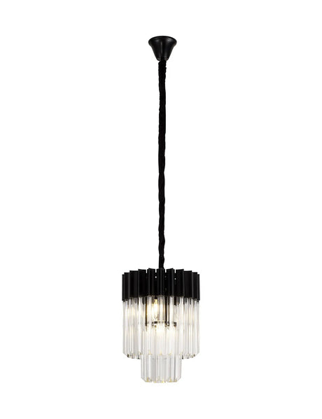 Longhorn 30cm Pendant Round 4 x E14, Matt Black/Clear Sculpted Glass