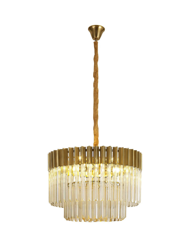Longhorn 60cm Pendant Round 8 x E14, Brass/Cognac Sculpted Glass (18kg)