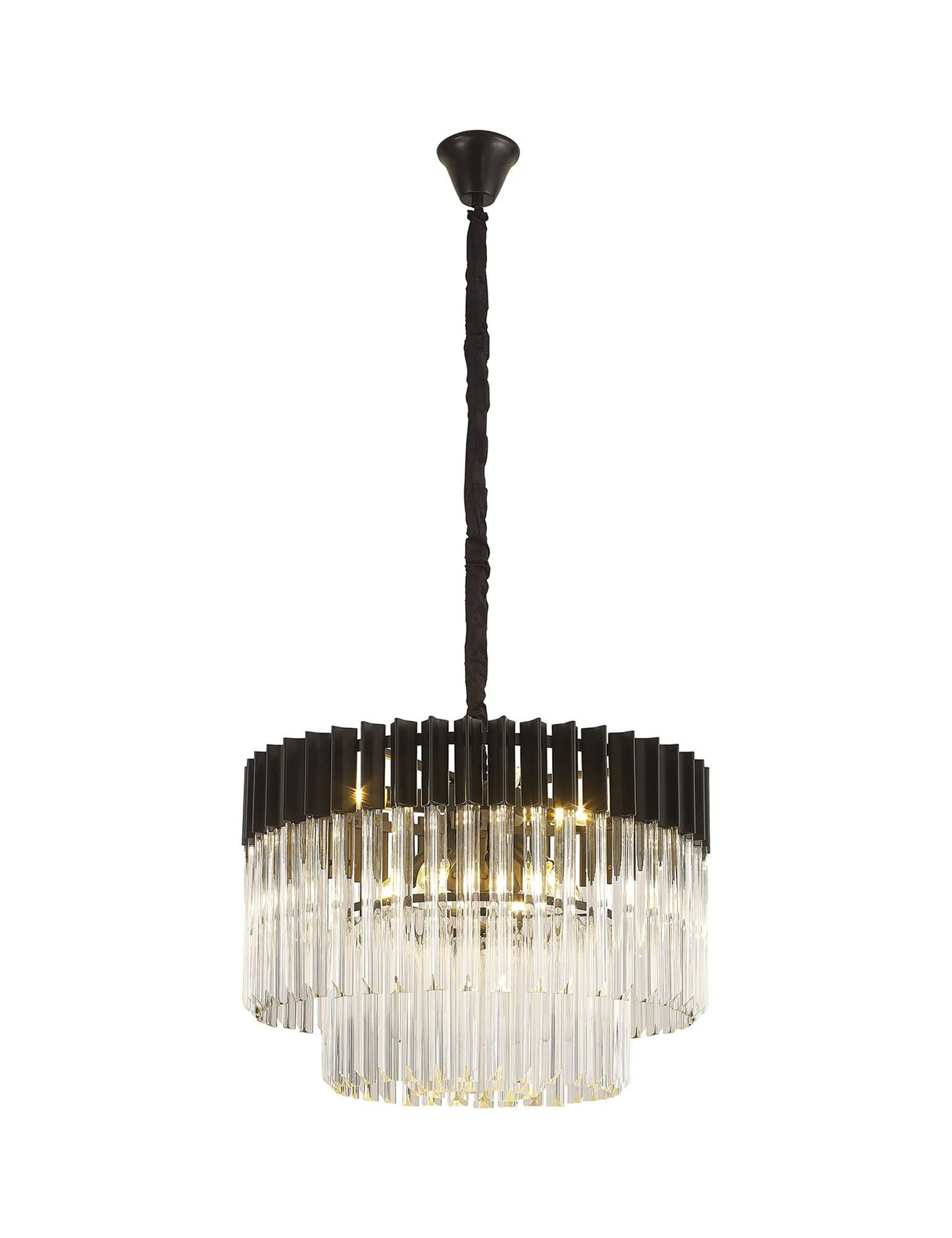 Longhorn 60cm Pendant Round 8 x E14, Matt Black/Clear Sculpted Glass (18kg)
