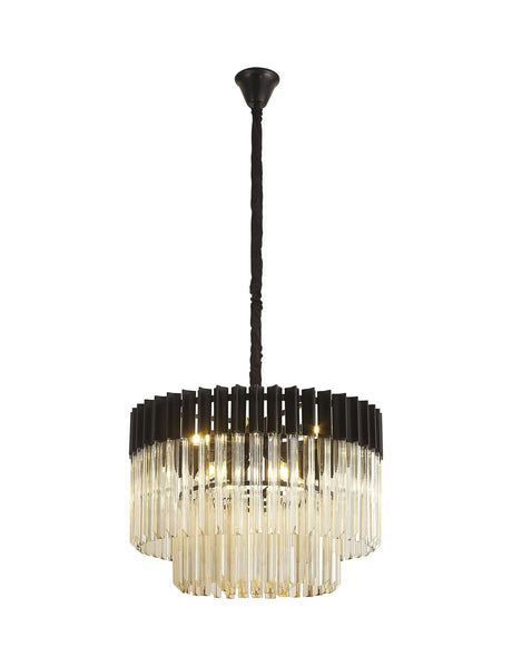 Longhorn 60cm Pendant Round 8 x E14, Matt Black/Cognac Sculpted Glass (18kg)