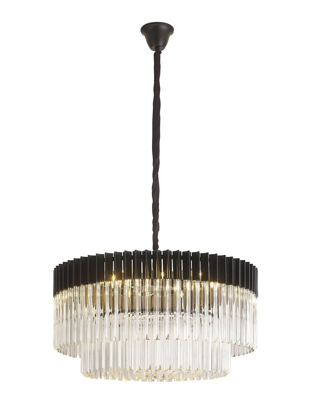 Longhorn 80cm Pendant Round 12 x E14, Matt Black/Clear Sculpted Glass (25.4kg)