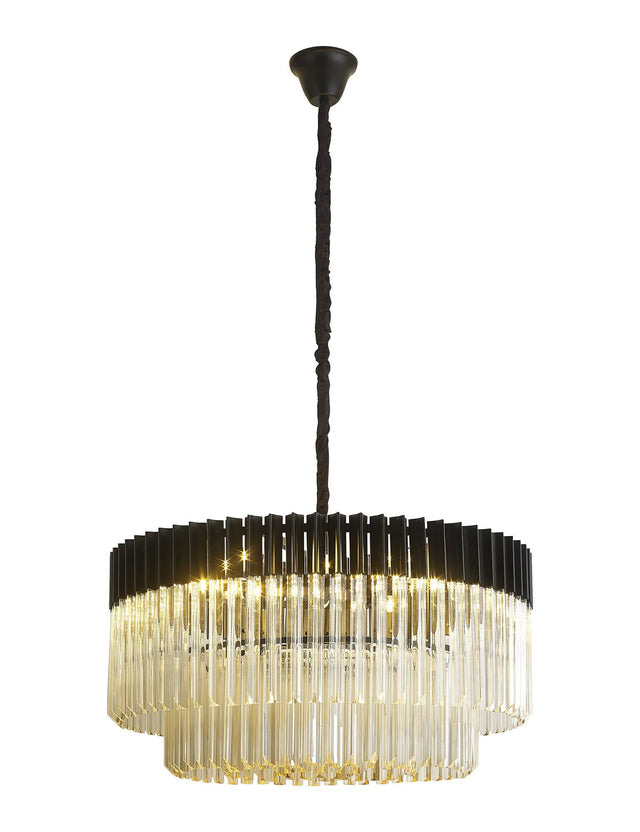 Longhorn 80cm Pendant Round 12 x E14, Matt Black/Cognac Sculpted Glass (25.4kg)