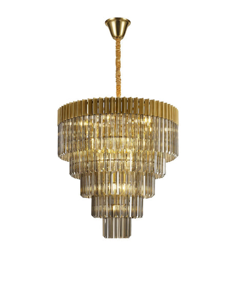 Longhorn 80cm Pendant Round 5 Tier 19 x E14, Brass/Smoke Sculpted Glass (32.6kg)