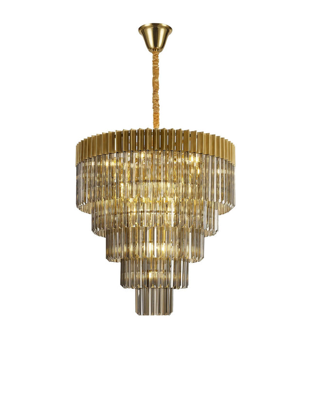 Longhorn 80cm Pendant Round 5 Tier 19 x E14, Brass/Smoke Sculpted Glass (32.6kg)