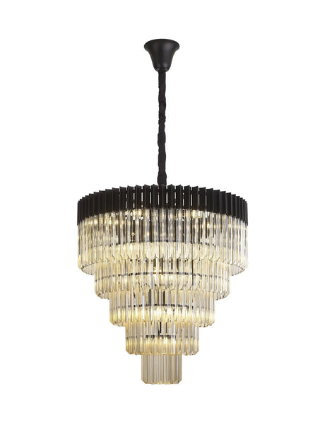 Longhorn 80cm Pendant Round 5 Tier 19 x E14, Matt Black/Cognac Sculpted Glass (32.6kg)