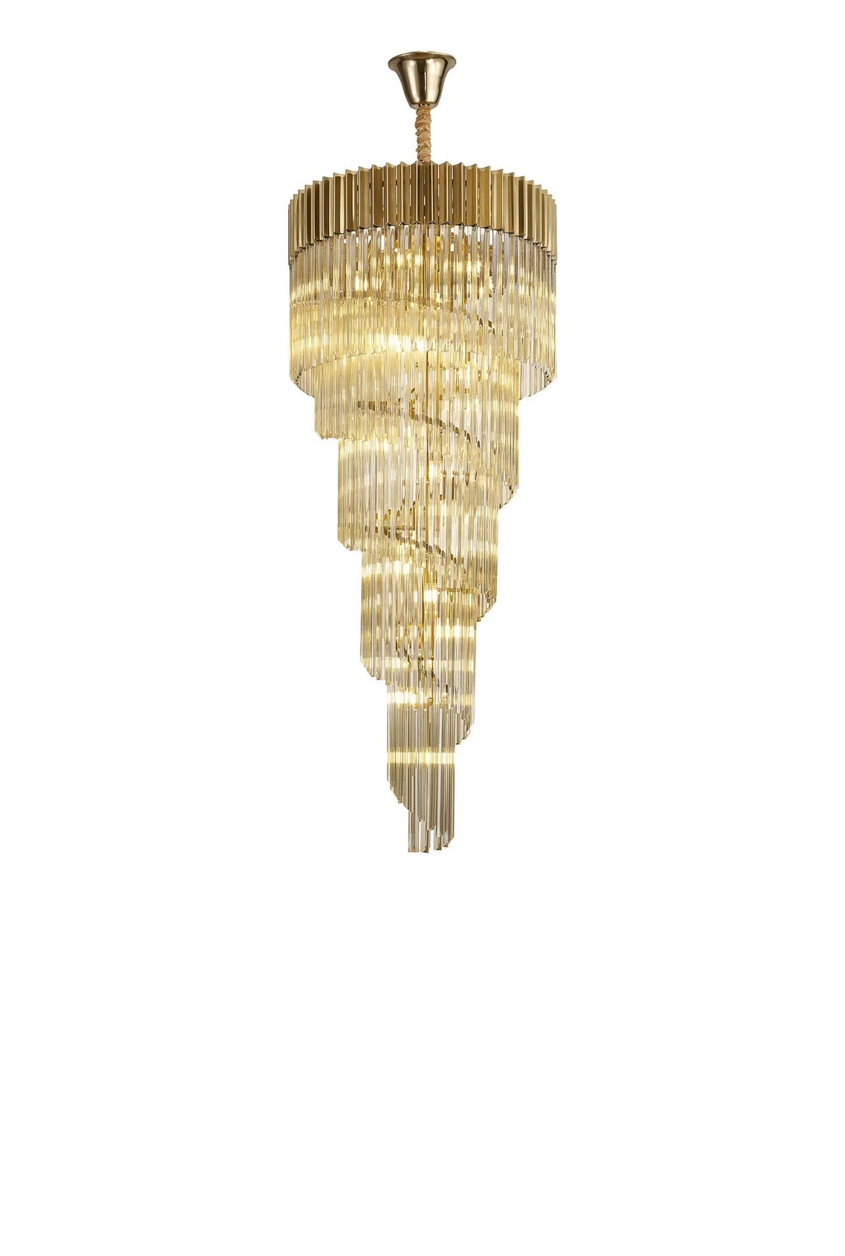 Longhorn 70cm Pendant Round 5 Tier 23 x E14, Brass/Cognac Sculpted Glass