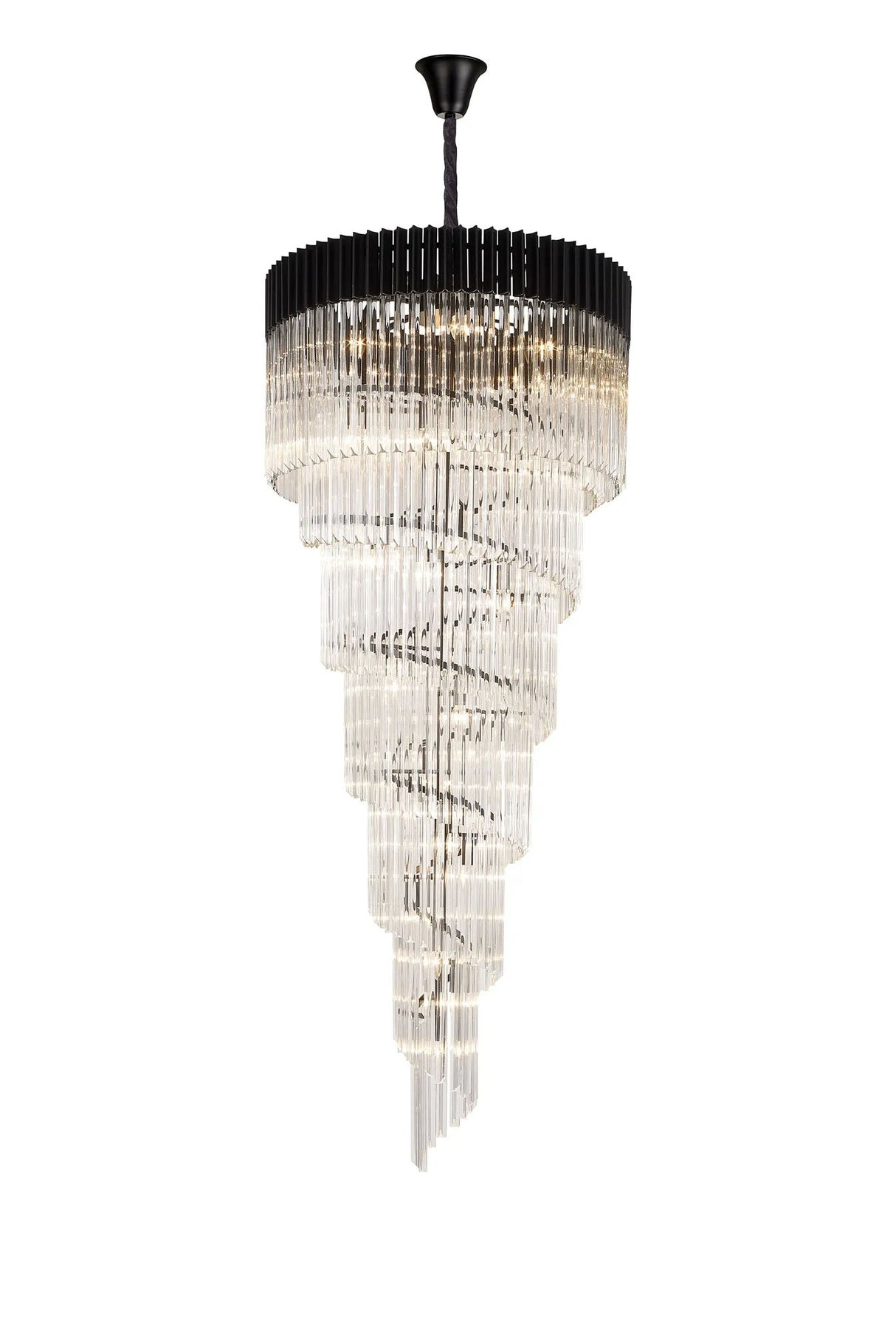 Longhorn 90cm Pendant Round 7 Tier 31 x E14, Matt Black/Clear Sculpted Glass (93kg)