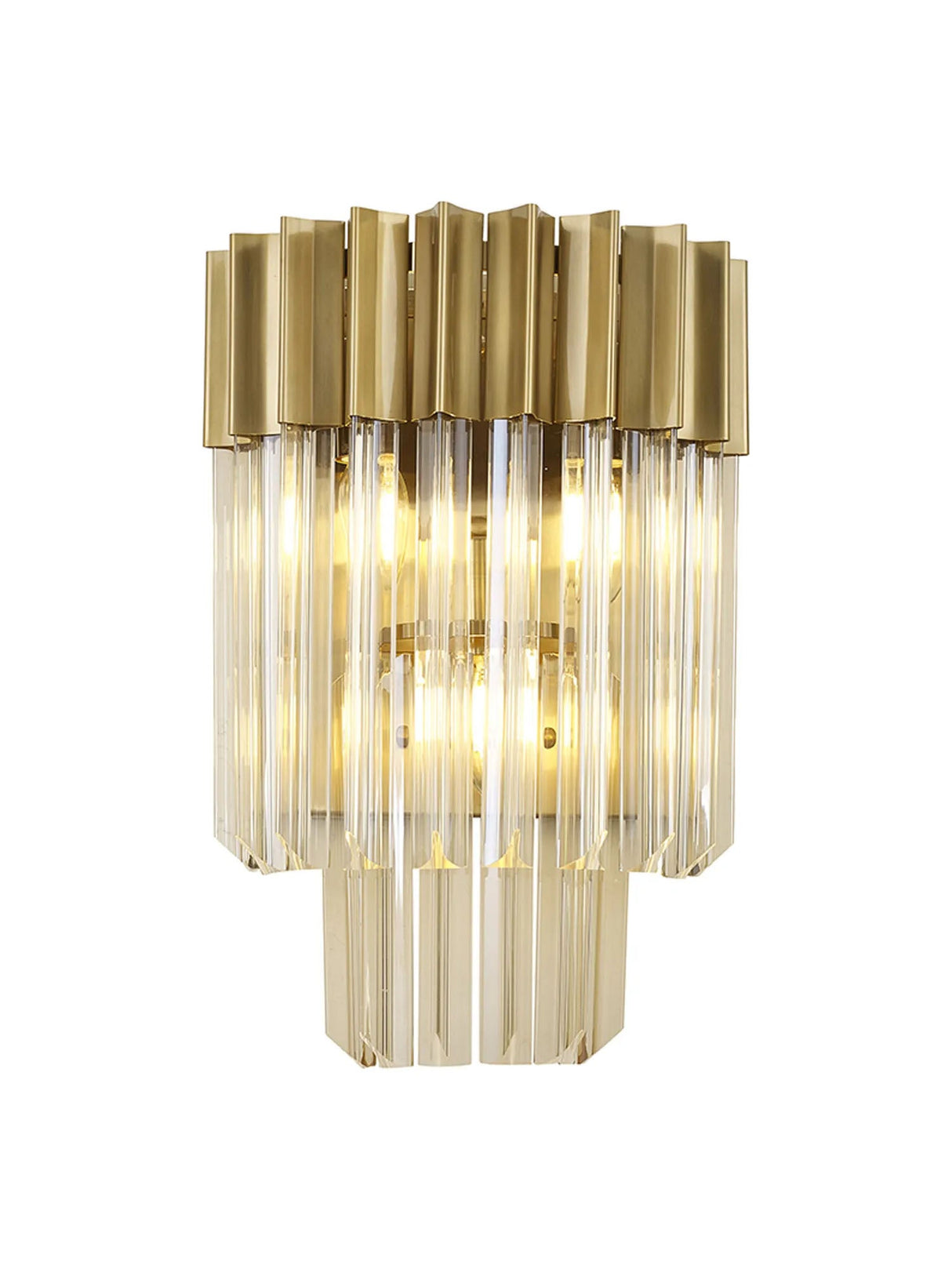 Longhorn 27.5 x H41cm Wall 3 x E14, Brass/Cognac Sculpted Glass