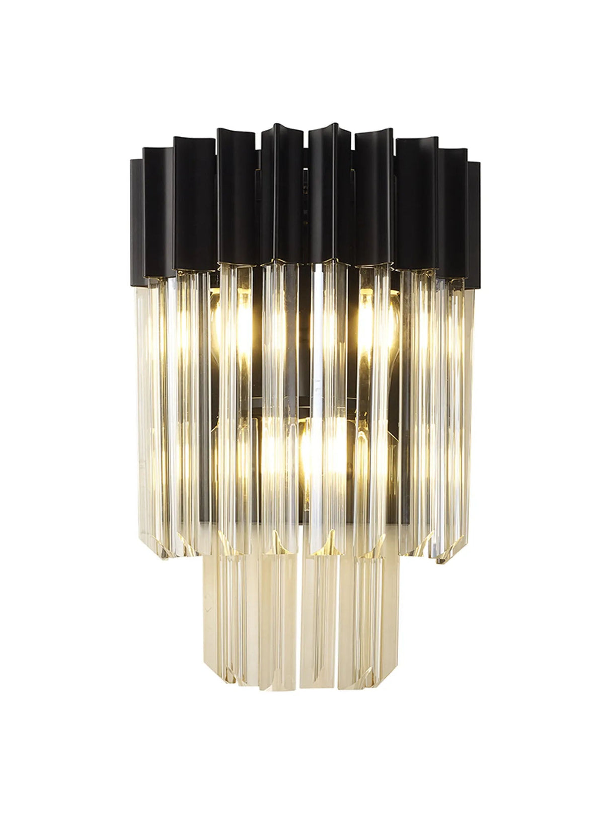 Longhorn 27.5 x H41cm Wall 3 x E14, Matt Black/Cognac Sculpted Glass