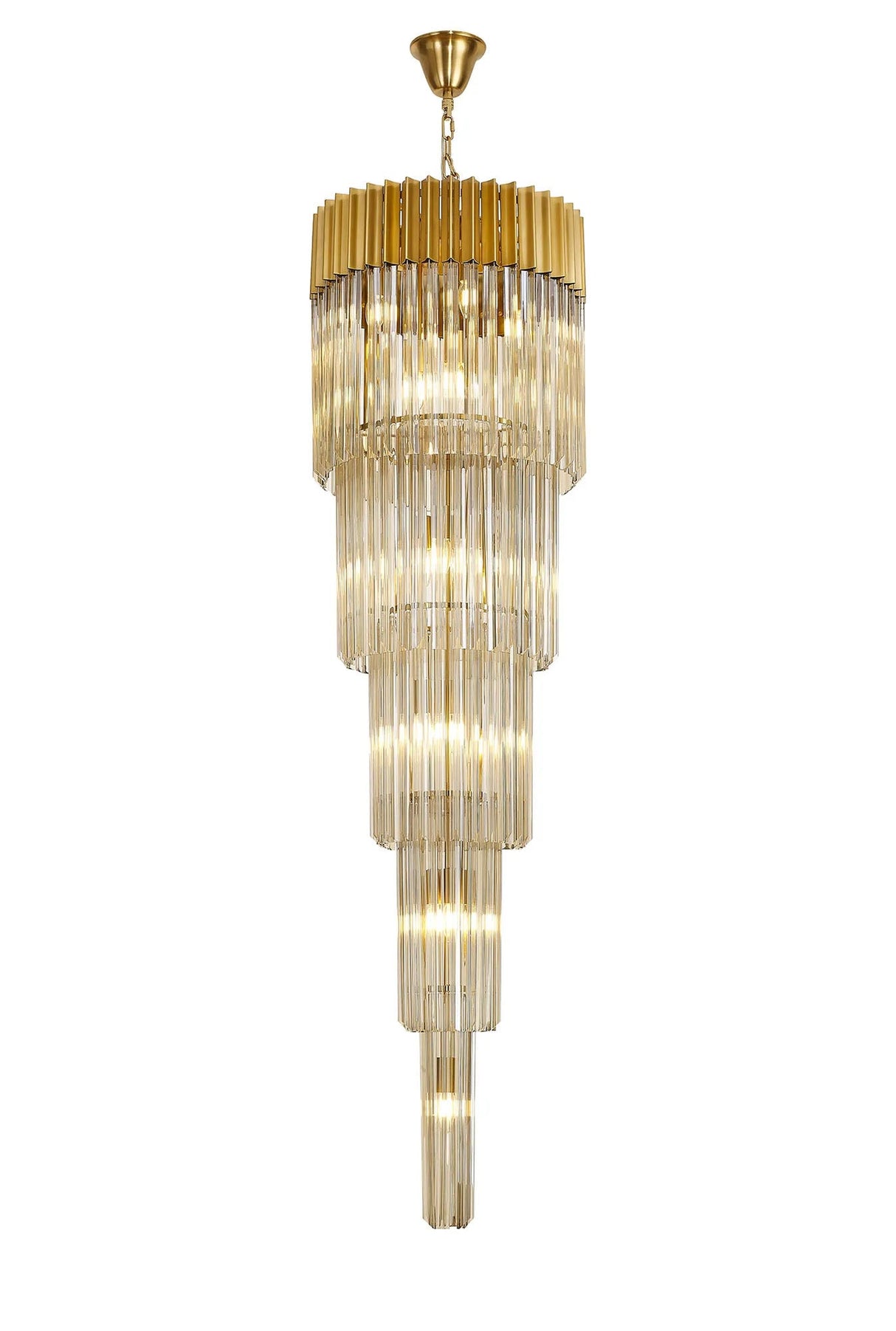 Longhorn 50cm 5 Tier 18 x E14, Pendant Round Brass/Cognac Sculpted Glass