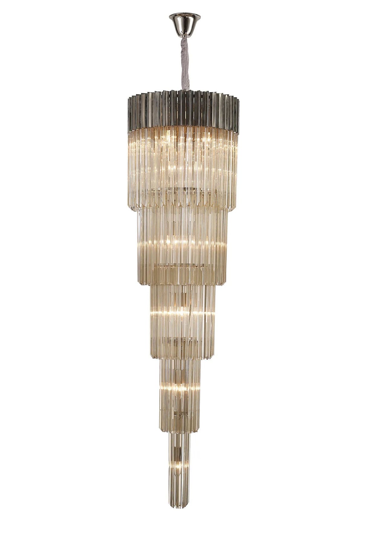 Longhorn 50cm 5 Tier Pendant 18 Light Polished Nickel/Cognac