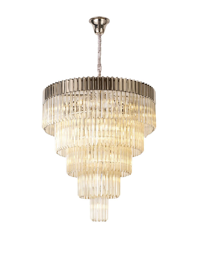 Longhorn 96cm 5-Tier Pendant 23 Light Polished Nickel/Cognac