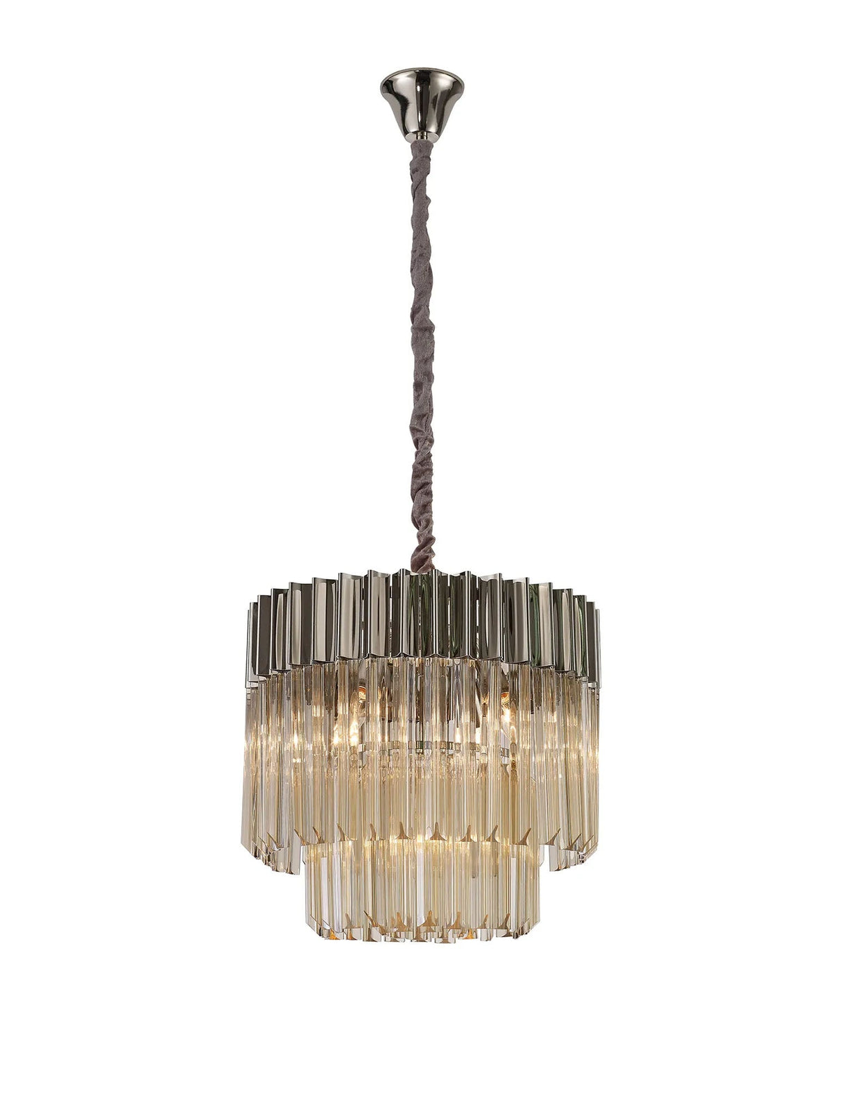 Longhorn 45cm Pendant Round 5 Light Polished Nickel/Cognac