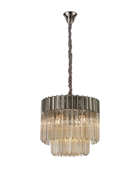 Longhorn 45cm Pendant Round 5 Light Polished Nickel/Cognac