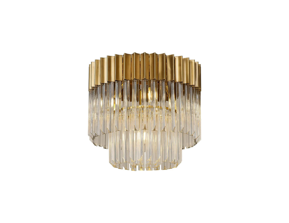 Longhorn 45cm Flush Ceiling Round 5 Light Brass/Clear