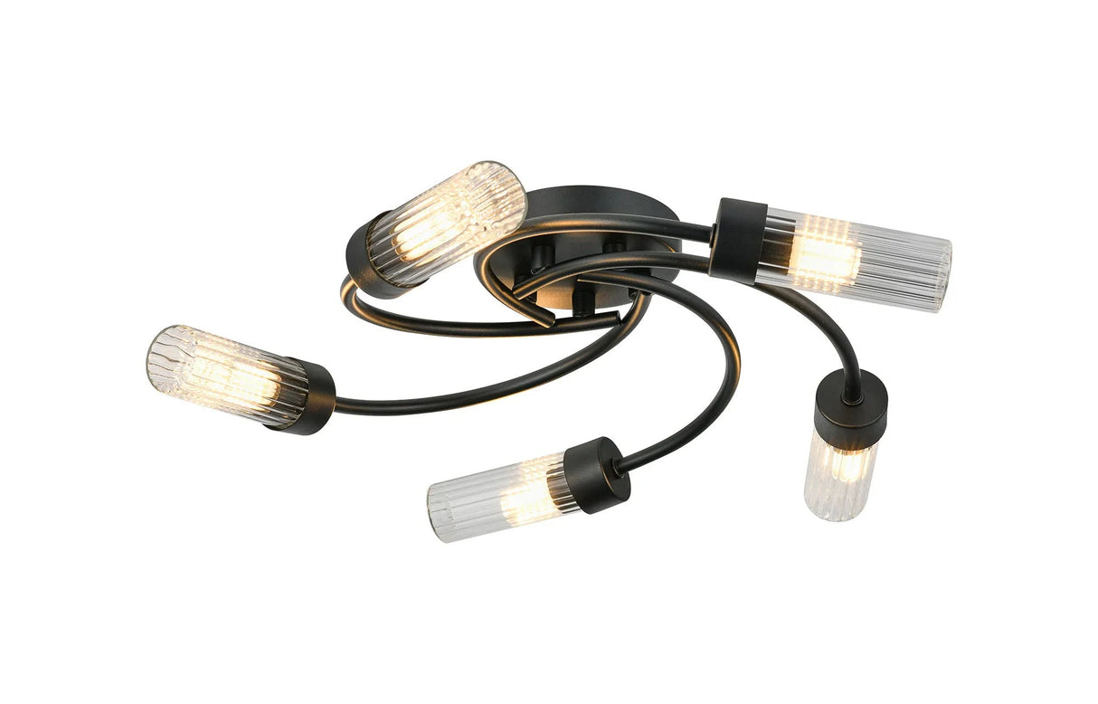 Lowry Flush Ceiling, 5 x G9, IP44, Satin Black/Clear Glass