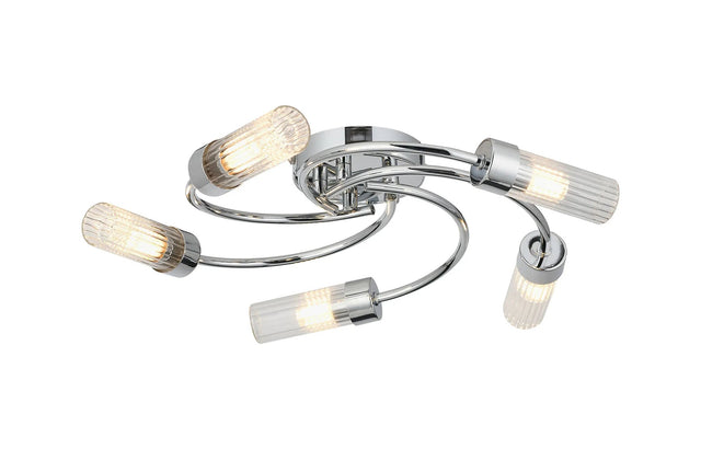 Lowry Flush Ceiling, 5 x G9, IP44, Polished Chrome/Clear Glass