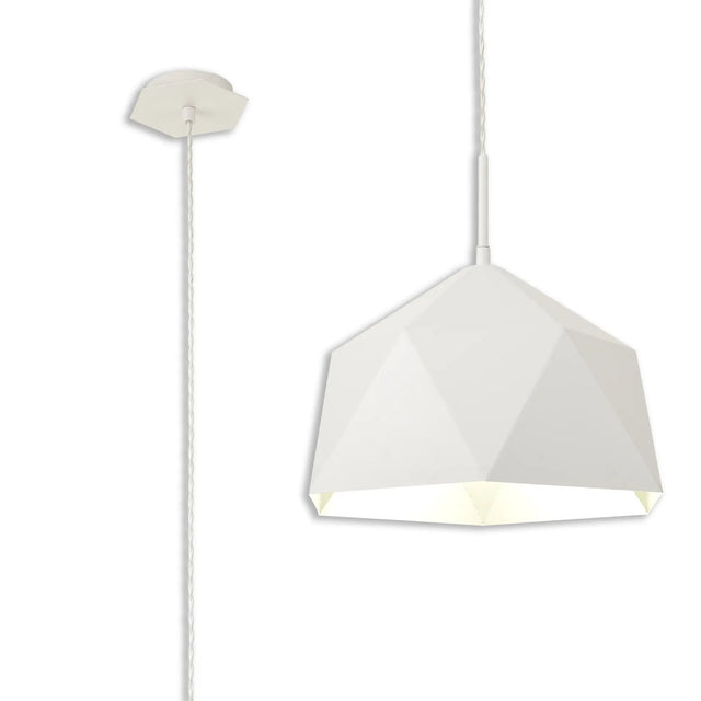 Lynch Single Pendant, 1 Light Adjustable E27, White/Silver Inner