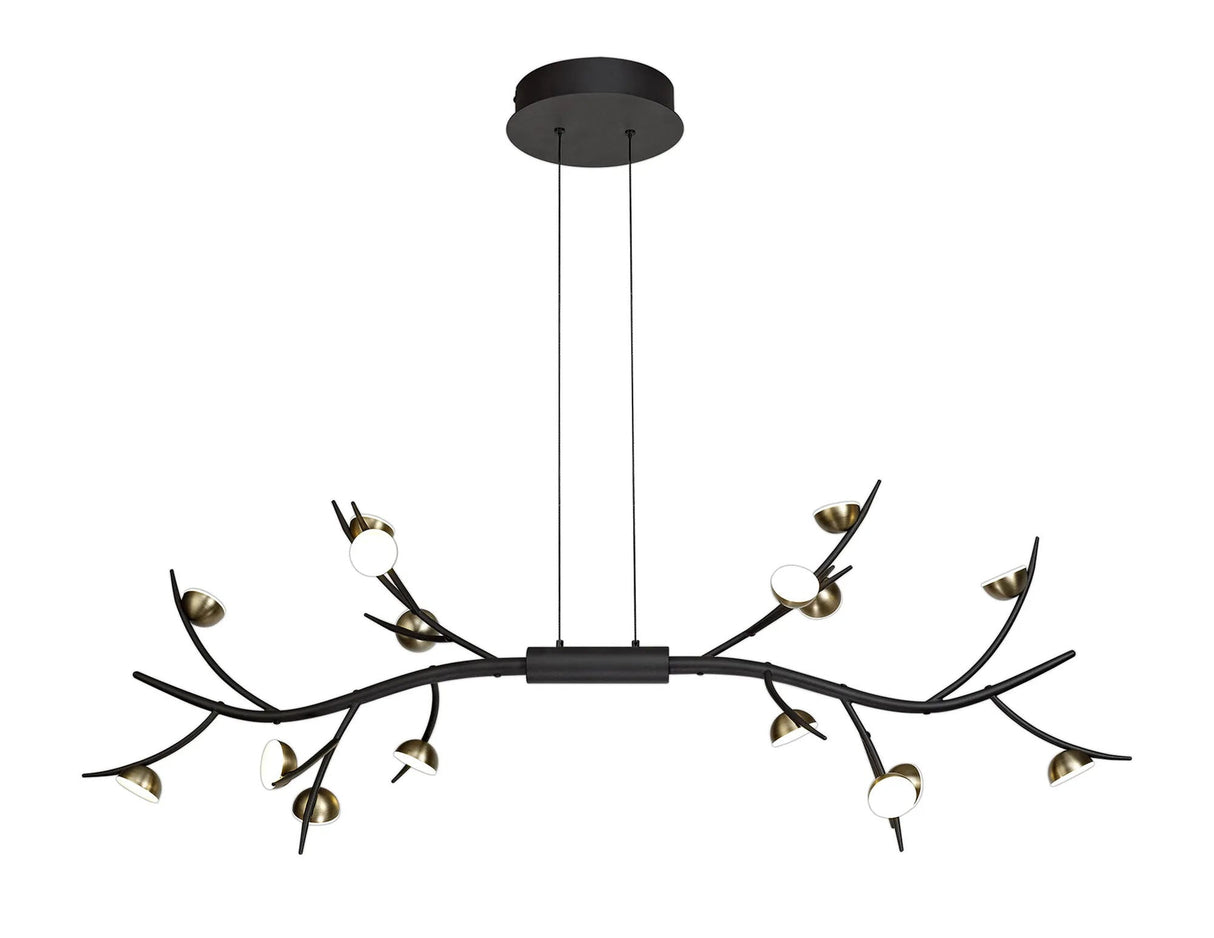 Makin 16 Light Linear Pendant, 16 x 3W LED, 3000K, Black/Antique Brass