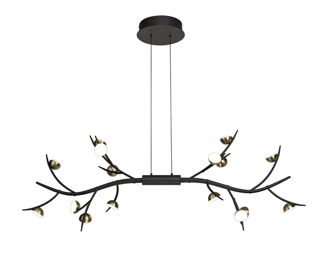 Makin 16 Light Linear Pendant, 16 x 3W LED, 3000K, Black/Antique Brass
