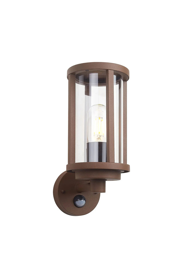 Mannone Cylinder PIR Wall Lamp 1 Light IP44 Dark Brown/Clear