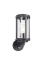 Mannone Cylinder PIR Wall Lamp 1 Light IP44 Matt Black/Clear