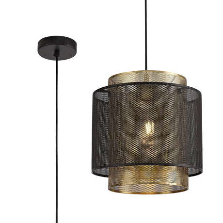 Marangoni Single Large Pendant, 1 Light Adjustable E27, Matt Black/Satin Gold