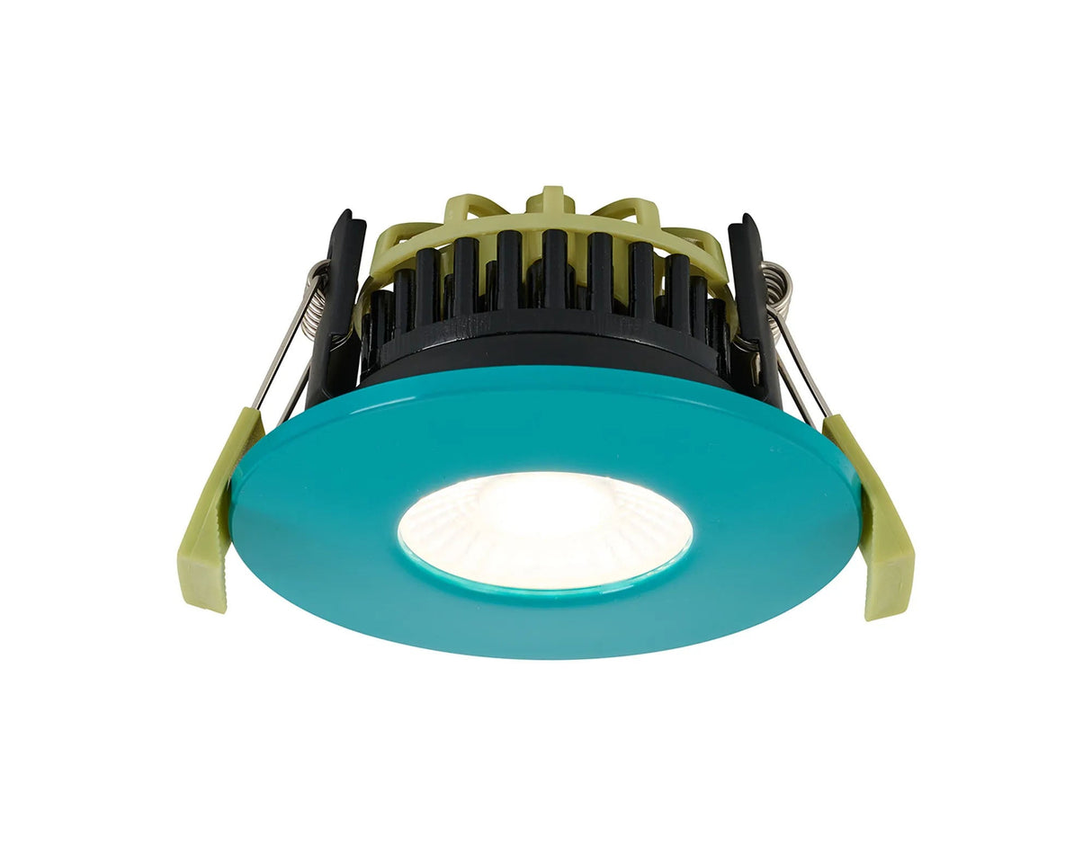 Marangony 4/6/8W, Triac Dimmable 4CCT LED Fire Rated Downlight, Bright Teal Fascia, Cut Out: 70mm, 400/600/800lm, 60° Deg, IP65 DRIVER INC. 5yrs Wrnty