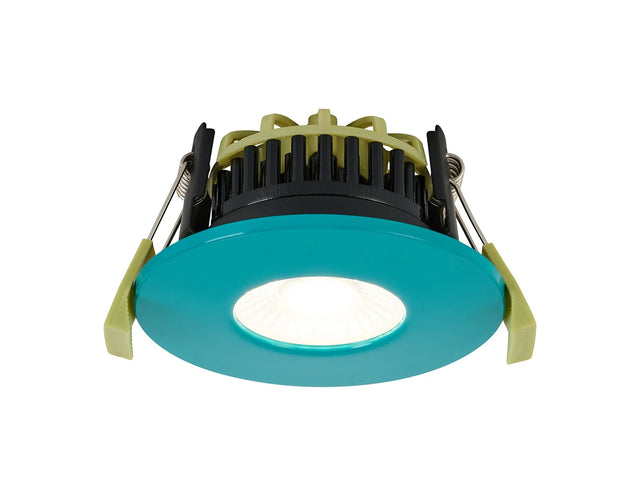 Marangony 4/6/8W, Triac Dimmable 4CCT LED Fire Rated Downlight, Bright Teal Fascia, Cut Out: 70mm, 400/600/800lm, 60° Deg, IP65 DRIVER INC. 5yrs Wrnty