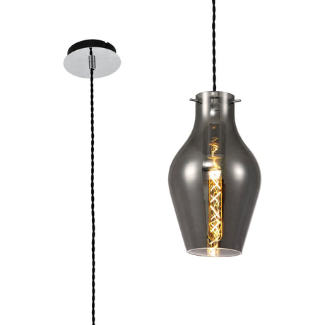 Martin Pendant 17cm Round, 1 x E27, Chrome & Smoke