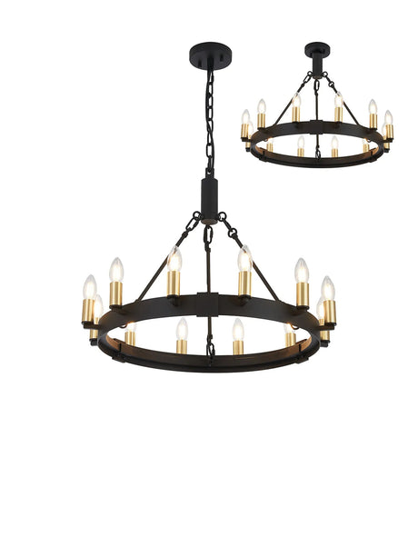 Matete 66cm Semi Flush/Pendant, 12 Light E14, Satin Black/Satin Gold