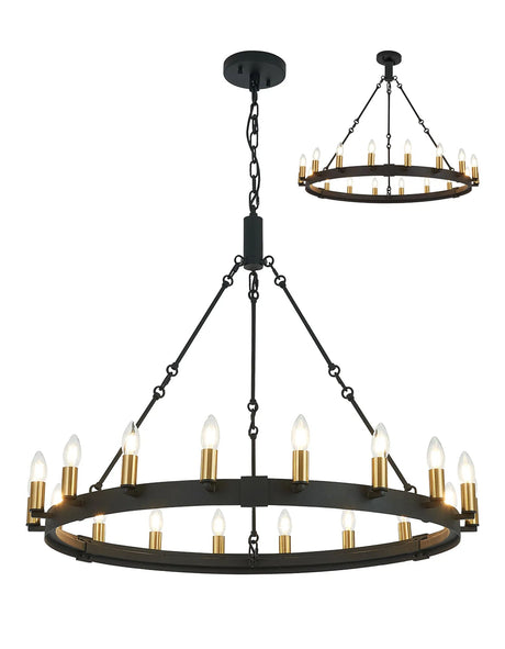 Matete 97cm Semi Flush/Pendant, 18 Light E14, Satin Black/Brass (ITEM REQUIRES CONSTRUCTION)