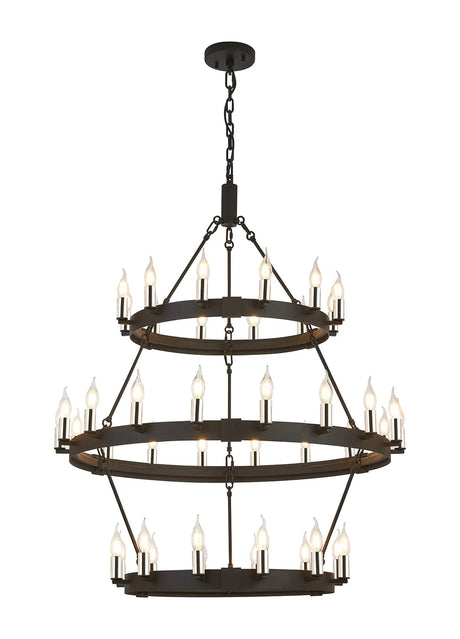 Matete 3 Tier 66cm+97cm Pendant, 12+18+12 Light E14, Satin Black/Polished Nickel