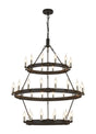 Matete 3 Tier 66cm+97cm Pendant, 12+18+12 Light E14, Satin Black/Polished Nickel