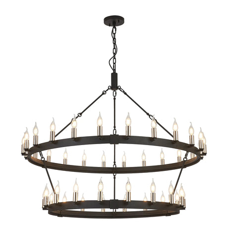 Matete 2 Tier 1.3m+97cm Pendant, 24+18 Light E14, Satin Black/Polished Nickel