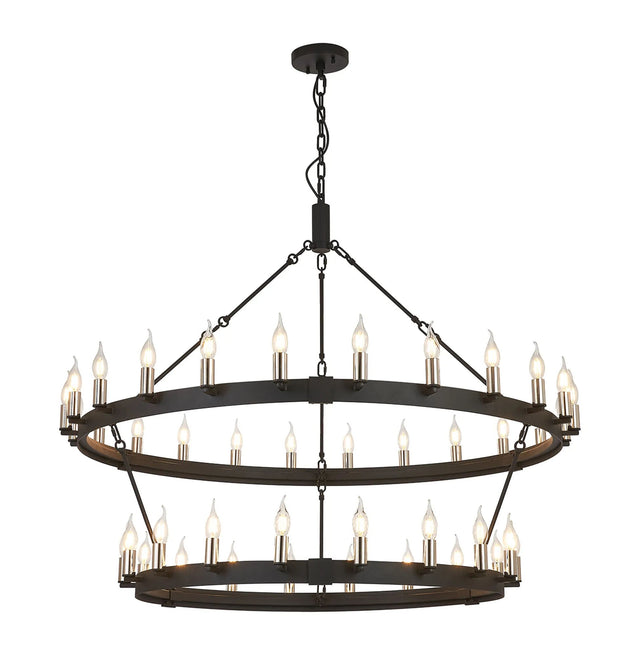 Matete 2 Tier 1.3m+97cm Pendant, 24+18 Light E14, Satin Black/Polished Nickel