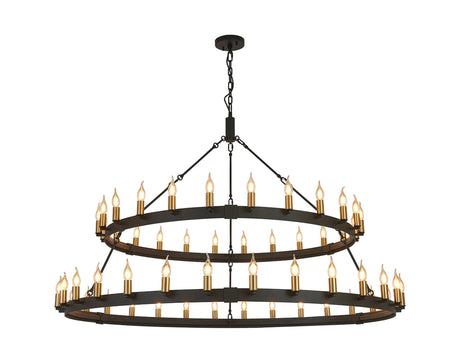 Matete 2 Tier 1.3m+1.6m Pendant, 24+30 Light E14, Satin Black/Brass