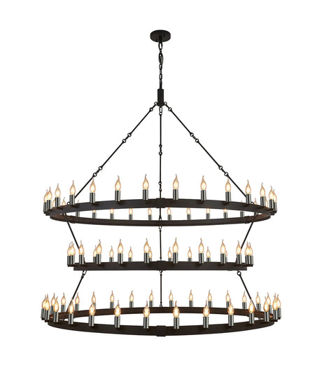Matete 3 Tier 1.6m+1.3m+1.6m Pendant, 30+24+30 Light E14, Satin Black/Gun Metal