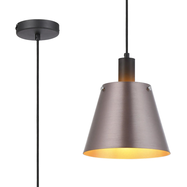 Mattson Single Pendant, 23cm x 18cm Shade, 1 x E27, Sand Black/Brown/Copper Metal Shade