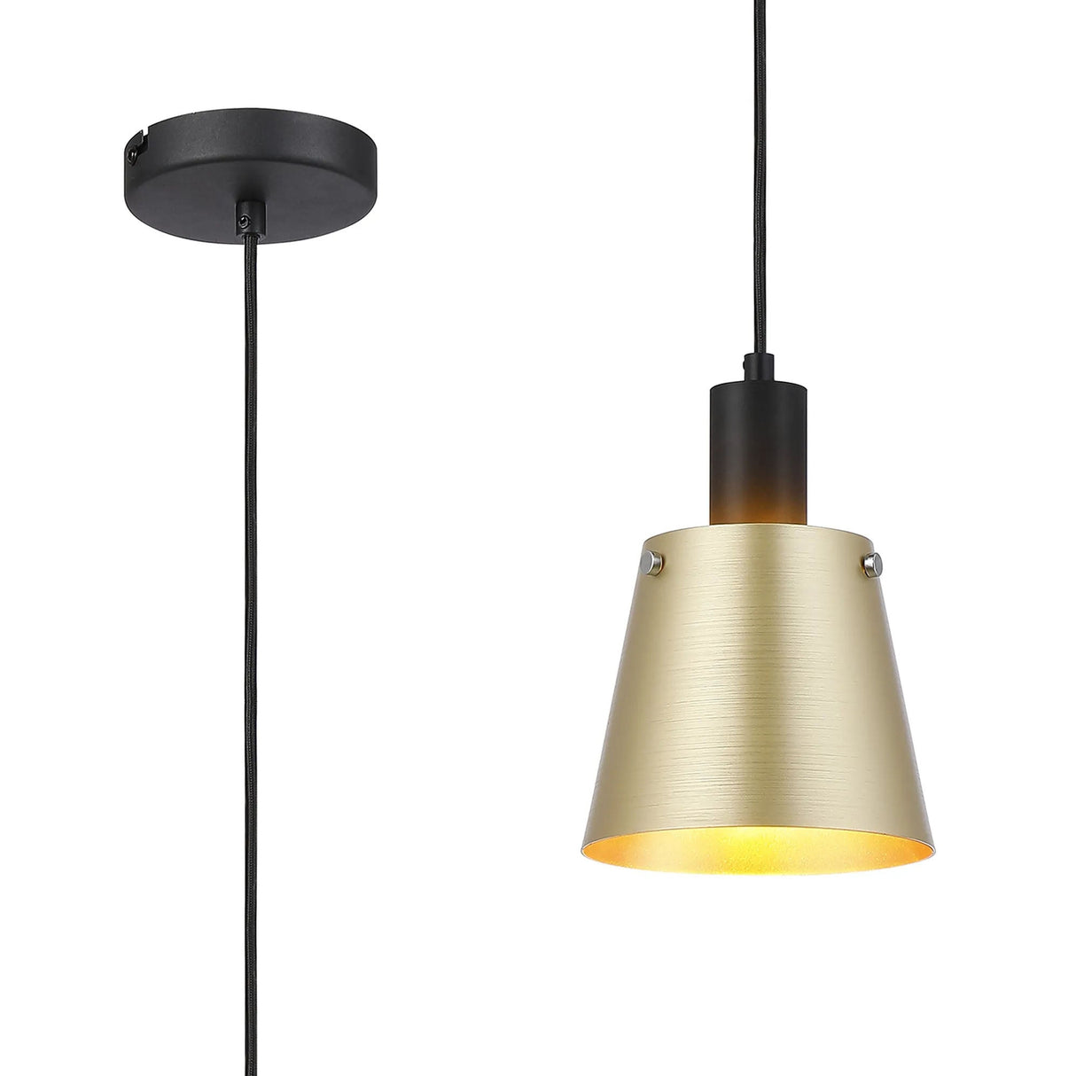 Mattson Single Pendant, 16cm x 14cm Shade, 1 x E27, Sand Black/Brass/Gold Metal Shade